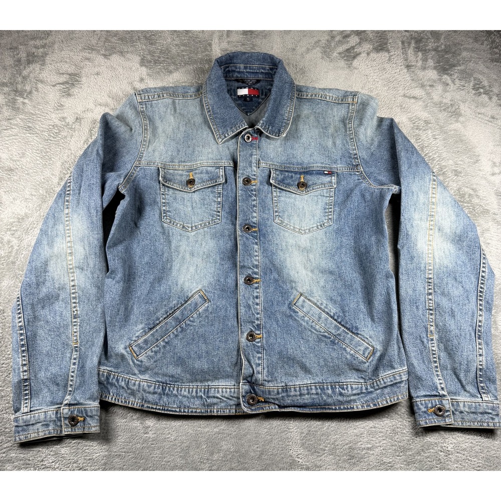 Tommy Hilfiger Jeans Denim Jacket Womens XL Blue Button Front Trucker
